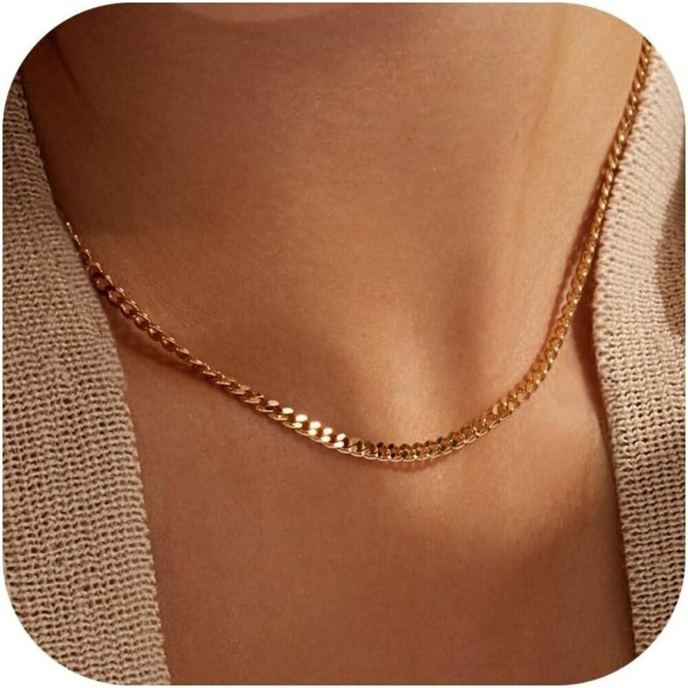 14K Gold Cuban Chain Plated 925 Silver Chain Necklace 14-20 Dainty Choker Women